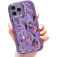 thumbnail image 1 of iPhone 13 Pro Holographic Case, Cute Laser 3D Water Ripple Bling Glitter Luxury Plating Wave Shape Phone case for Women Girls Silicone Protection Cover (Light Purple), 1 of 18