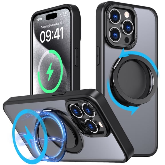 For iPhone 13 Pro Kickstand Case - Military-Grade Shockproof, MagSafe Compatible, Durable and Sleek Design with Rotatable Ring Holder Stand Magnetic Case for iPhone 13 Pro, Black