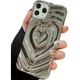 thumbnail image 1 of iPhone 13 Pro Love Heart Case, Fashion Cute Soft Silicone Electroplate Silver 3D Heart Water Ripple Bling Glitter Shockproof Women Girls Case Cover for iPhone 13 Pro, 1 of 9