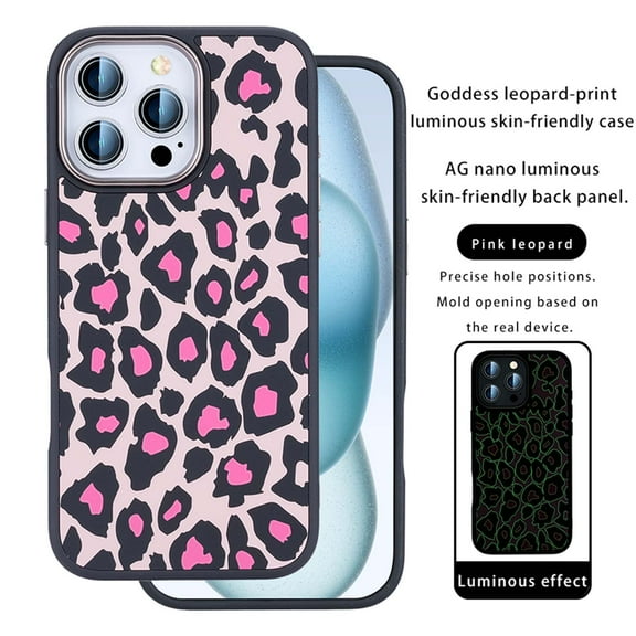 For iPhone 13 Pro Luminous Phone Case,Leopard Pattern Designing,for Women Girls Soft TPU Bumper Hard PC Back,Shockproof Rugged Anti-fall Ultra Slim Skin Feeling Phone Case,Pink