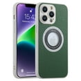 thumbnail image 1 of for iPhone 13 Pro, Luxury Compatible with MagSafe Slim PU Leather Camera Lens Protector Bling Sparkle Lens Shockproof Case Logo Visible Design for Women Girls For iPhone 13 Pro, Green, 1 of 10