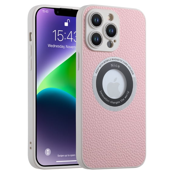 for iPhone 13 Pro, Luxury Compatible with MagSafe Slim PU Leather Camera Lens Protector Bling Sparkle Lens Shockproof Case Logo Visible Design for Women Girls For iPhone 13 Pro, Pink
