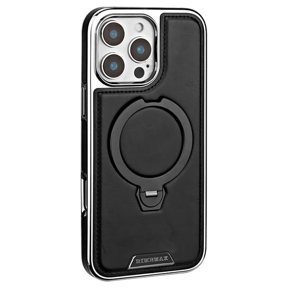 for iPhone 13 Pro Luxury PU Leather Invisible 360 Degree Adjustable Magentic Ring Stand Case, Plating Shockproof Drop Protection Slim Fit Phone Case Cover for iPhone 13 Pro, Black