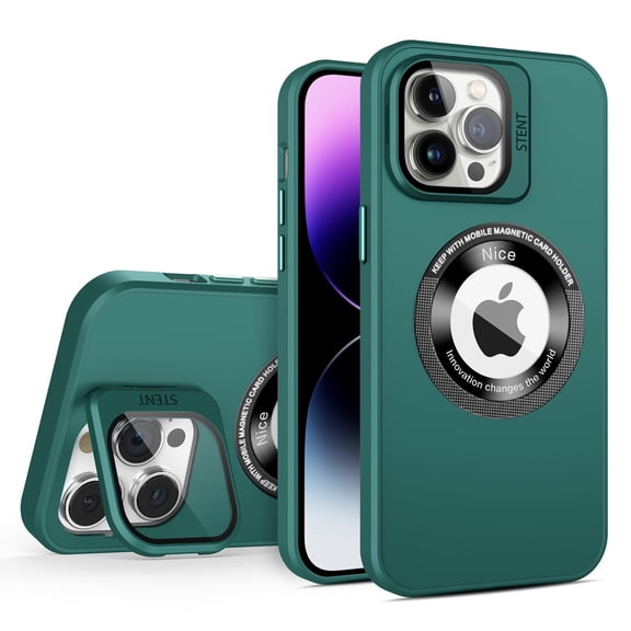 for iPhone 13 Pro Magnetic Case with Camera Lens Protector Kickstand [Compatible with MagSafe] Drop Protection Slim Fit Cover for Women Men Shockproof Logo View Phone Case,Green
