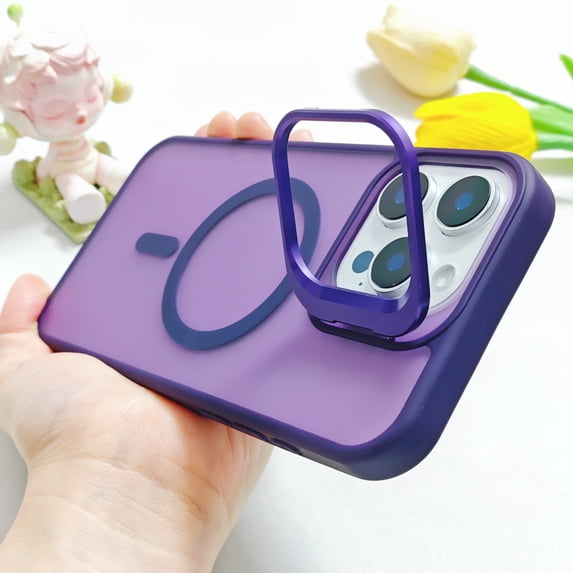 For iPhone 13 Pro Magnetic Case, Compatible with Magsafe Translucent Slim Fit Camera Kickstand Anti-Scratch Drop Protection Hard PC Back Cover for Apple iPhone 13 Pro, Darkpurple
