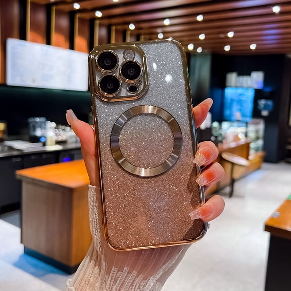 for iPhone 13 Pro Magnetic Case, Sparkle Glitter Case Compatible with Mag Safe Camera Lens Film Protection Bling Case Anti-Scratch Shockproof Phone Case for iPhone 13 Pro,Gold