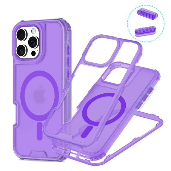 for iPhone 13 Pro Magnetic Case [Support Wireless Charging] Translucent Candy Color Phone Case Slim Shockproof Triple-Layers Rugged Protective Cover for iPhone 13 Pro, Purple