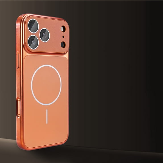 for iPhone 13 Pro Magnetic Case, Transform to iPhone 17 Pro Max Style, Luxury Metal Glossy Ultra Slim Lightweight Shockproof Anti-Scratch Drop Protective Cover with Camera Lens Protection, Orange
