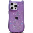 thumbnail image 1 of for iPhone 13 Pro Max/12 Pro Max Case 6.7" Bling Glitter Sparkle Star Shiny Clear Transparent Cute Kawaii 3D Cat Ear Soft Silicone Shockproof Protective Arc Edge Cover for Women(Purple), 1 of 11