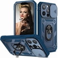 thumbnail image 1 of iPhone 13 Pro Max 5G Case with Slide Camera Cover Military Grade Heavy Duty Shockproof Three-Layer Case with 360°Ring Stand for iPhone 13 Pro Max 6.7"-Blue, 1 of 16