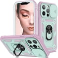 thumbnail image 1 of iPhone 13 Pro Max 5G Case with Slide Camera Cover Military Grade Heavy Duty Shockproof Three-Layer Case with 360° Ring Stand for iPhone 13 Pro Max 6.7"-Green/Pink, 1 of 16