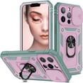 thumbnail image 1 of iPhone 13 Pro Max 5G Case with Slide Camera Cover Military Grade Heavy Duty Shockproof Three-Layer Case with 360° Ring Stand for iPhone 13 Pro Max 6.7"-Pink/Green, 1 of 8