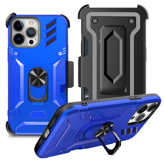 for iPhone 13 Pro Max 6.7" 2021 Case, Soft TPU & Hard PC Case with Card Slot Kickstand & Car Mount Shockproof Protective Case for iPhone 13 Pro Max Ladies Women Men, Blue