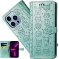 thumbnail image 1 of for iPhone 13 Pro Max (6.7 Inch) Cartoon Cute Wallet Case,Cat Dog Style Flip Phone Cover with ID Card Holder PU Leather Cases for iPhone 13 Pro Max MG Green, 1 of 14