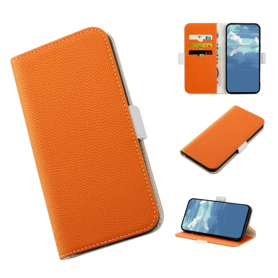 for iPhone 13 Pro Max 6.7 Inch Wallet Case, Candy Colors Durable PU Leather Shockproof Card Slots Holder Folio Purse Case with Kickstand Magnetic Clasp Bracket Flip Cover for iPhone 13 Pro Max,Orange