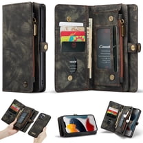 iPhone 13 Pro Max 6.7-inch Case, Dteck 2 in 1 Retro Luxury Leather Zipper Wallet Case with Detachable Cover & Card Slots   Side Cash Pocket   Magnetic Clasp Closure for iPhone 13 Pro Max,Black