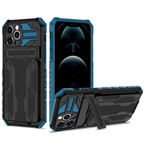 for iPhone 13 Pro Max 6.7 inch Wallet Case, with Credit Card Holder Stand Kickstand Slim Rugged Shockproof Heavy Duty Defender Armor Military Grade Protective Case for iPhone 13 Pro Max, Blue