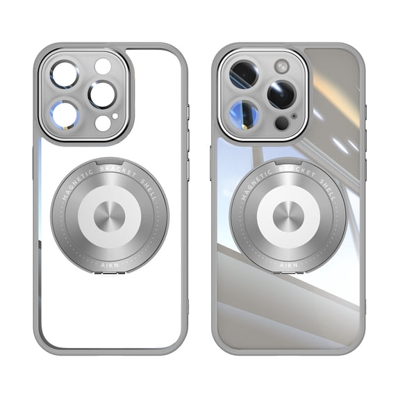 for iPhone 13 Pro Max Back Case with Lens Protector, Slim TPU Frame Rotating Ring Bracket Magnetic PC Clear Back Anti-Scratch Anti-fingerprint Phone Case for iPhone 13 Pro Max, Gray