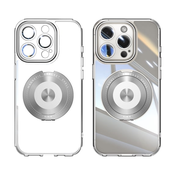 for iPhone 13 Pro Max Back Case with Lens Protector, Slim TPU Frame Rotating Ring Bracket Magnetic PC Clear Back Anti-Scratch Anti-fingerprint Phone Case for iPhone 13 Pro Max, White