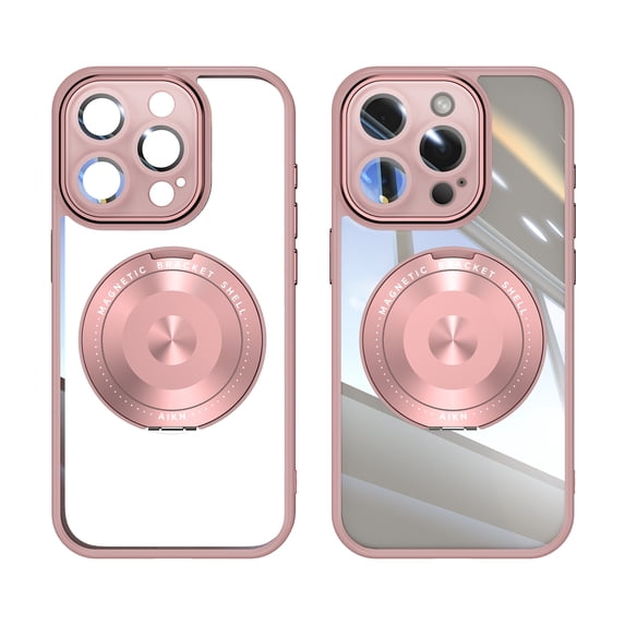 for iPhone 13 Pro Max Back Case with Lens Protector, Slim TPU Frame Rotating Ring Bracket Magnetic PC Clear Back Anti-Scratch Anti-fingerprint Phone Case for iPhone 13 Pro Max, Pink