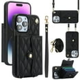 thumbnail image 1 of for iPhone 13 Pro Max Back Case, Luxury Ultra Slim Shockproof PU Leather Card Slots Kickstand Magnetic Snap Shoulder Strap & Wristlet RFID Blocking Phone Cover for iPhone 13 Pro Max, Black, 1 of 9