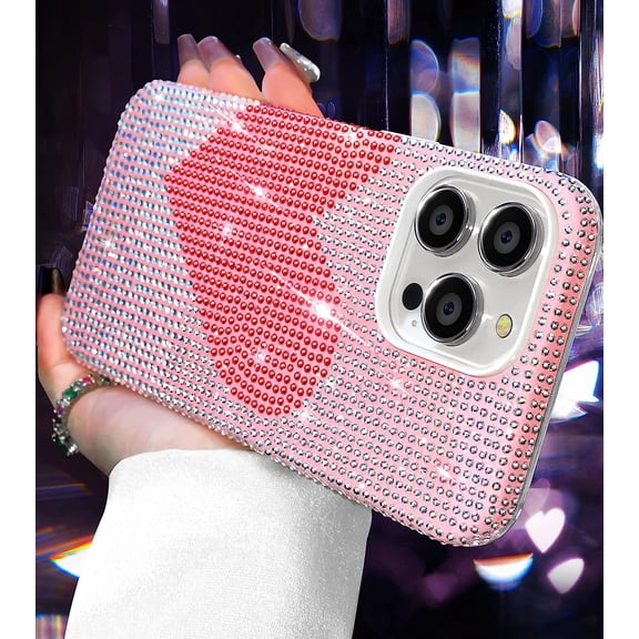 For iPhone 13 Pro Max Bling Case for Women Girls Girly Luxury Glitter Sparkle Full Diamond Crystal Designer Cute Love Heart Phone Cases Aesthetic Shiny Phone Cover for iPhone 13 Promax