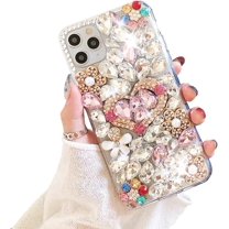 iPhone 13 Pro Max Bling Glitter Case,Luxury Bling Diamond Rhinestone Gemstone 3D Love Heart and Flower Gemstone Soft TPU Back Cover Case for Women Girls with iPhone 13 Pro Max 6.7"