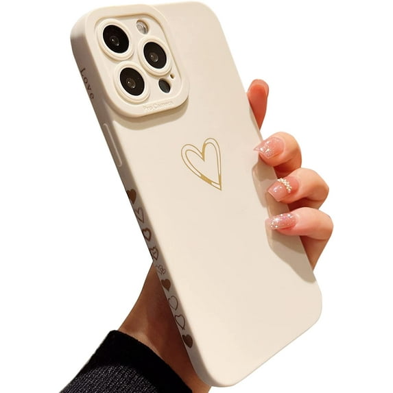for iPhone 13 Pro Max Case(2021 6.7"),Side&Back Cute Plated Love Heart with Anti-Fall Lens Cameras Cover Protection Soft TPU Shockproof Anti-Fingerprint Phone Cases for Women Girls Men,White
