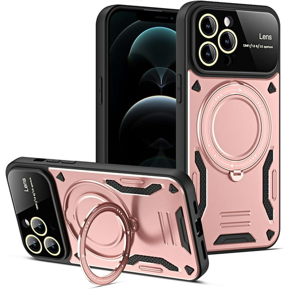 for iPhone 13 Pro Max Case with 360° Rotatable Magnetic Ring Stand, Large Window Design Compatible with Magsafe, -Grade Protection Shockproof Phone Cover for Women Men, Pink