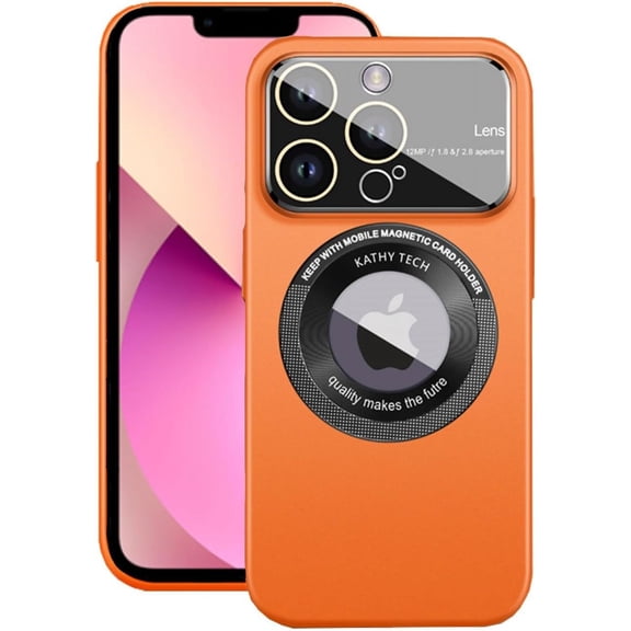 for iPhone 13 Pro Max Case 6.7" 2021, Large Viewport Design, Hard PC Built-in Luxury Camera Lens Protector Full Protection Phone Cover with Magsafe for Women Girls Boy Men, Orange