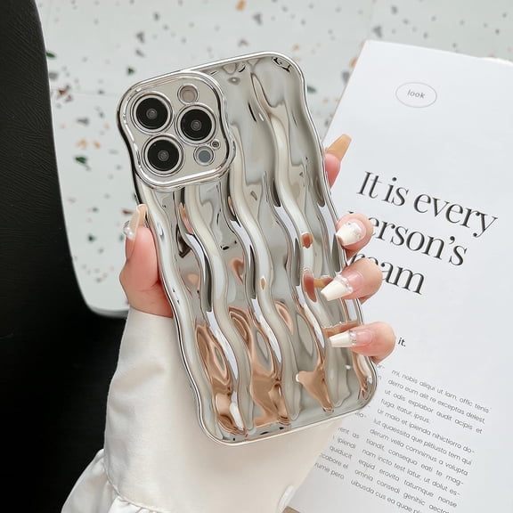 for iPhone 13 Pro Max Case 6.7 Inch Cute Water Ripple Pattern Phone Case Curly Wave Phone Case Wavy Edge Soft Silicone Case for Girls Boys Shockproof Bumper Protective Case, Silver
