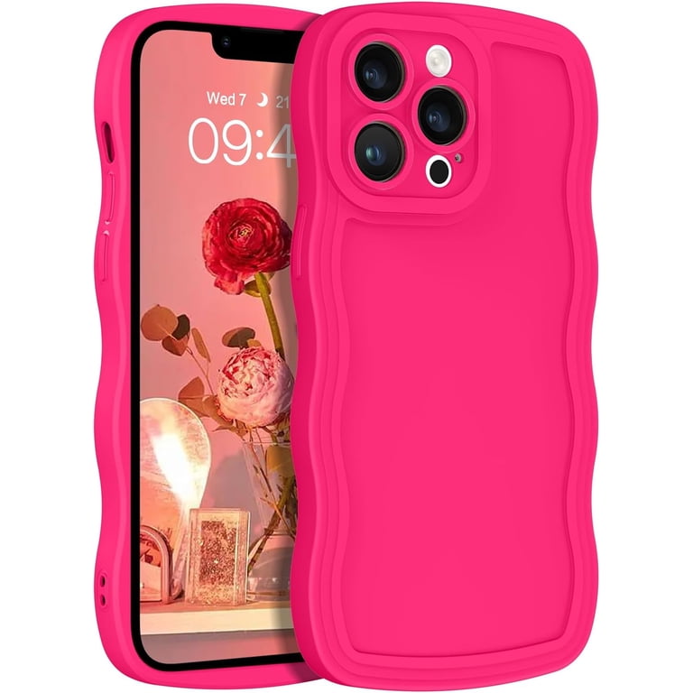 for iPhone 13 Pro Max Case 6.7-Inch, Neon Pink Soft Silicone Gel