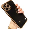 thumbnail image 1 of for iPhone 13 Pro Max Case 6.7 Inch Plating Stylish Design Soft TPU Scratch Resistant Camera Lens Reinforced Corner Anti-Drop 360 Degree Protective Wireless Slim Cover for Women Girls Men-Black, 1 of 6
