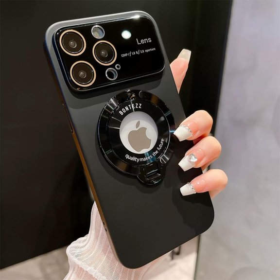 for iPhone 13 Pro Max Case 6.7" Logo View & Large Window Design with Ring Stand, Compatible with MagSafe, 13 Pro Max Case with Ring Holder for Women Men, Black