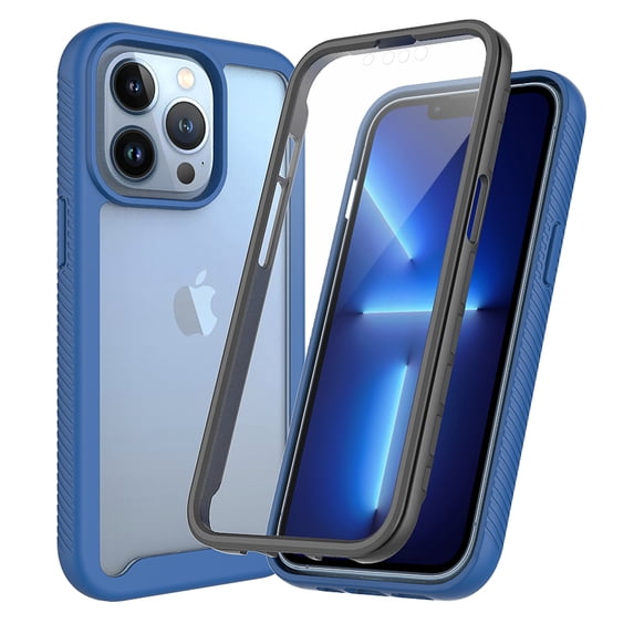 iPhone 13 Pro Max Case with Built in Screen Protector,Dteck Full-Body Shockproof Rubber Hybrid Protection Crystal Clear PC Back Protective Phone Case Cover for Apple iPhone 13 Pro Max,Darkblue