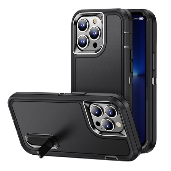 iPhone 13 Pro Max Case with Built-in Metal Kickstand, Dteck 3-Layer Full Body Protection [Without Screen Protector] Rugged Heavy Duty Durable Cover Case for Apple iPhone 13 Pro Max,Black