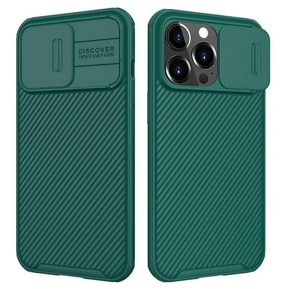 iPhone 13 Pro Max Case with Camera Cover, iPhone 13 Pro Max 6.7 inch Slim Fit Thin Polycarbonate Protective Shockproof Cover with Slide Camera Cover, Upgraded Case for Apple iPhone 13 Pro MaDarkgreen