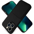 thumbnail image 1 of iPhone 13 Pro Max Case Card Holder Black Liquid Silicone Soft Screen Protector Cover Shockproof Anti Scratch Microfiber Lining Full Body Protection Shell, 1 of 12