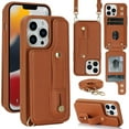 thumbnail image 1 of for iPhone 13 Pro Max Case with Card Holder Crossbody Lanyard Strap Leather Wallet Case with Magnetic Clasp Kickstand Heavy Duty Protective Back Flip Phone Cover for Women,Brown, 1 of 9