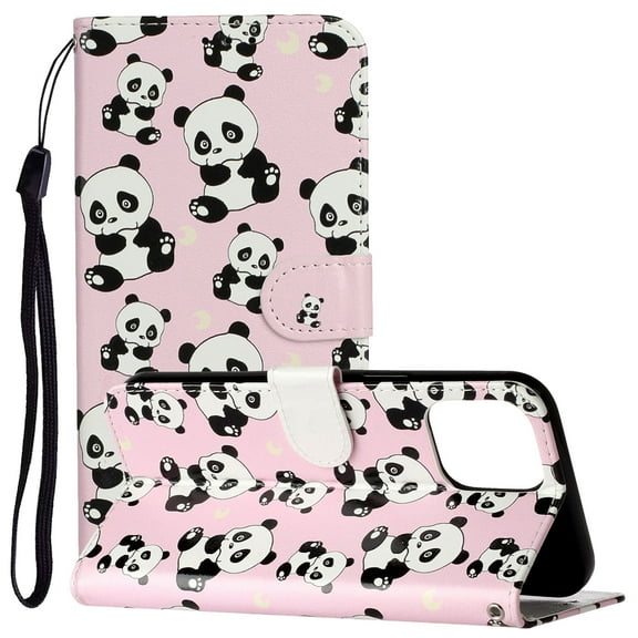 iPhone 13 Pro Max Case with Card Holder/Detachable Hand Strap, Allytech Stand Folio Flip Wallet Credit Card Slots Magnetic Snap PU Leather Protective Case for iPhone 13 Pro Max 6.7" 2021, Cute Panada