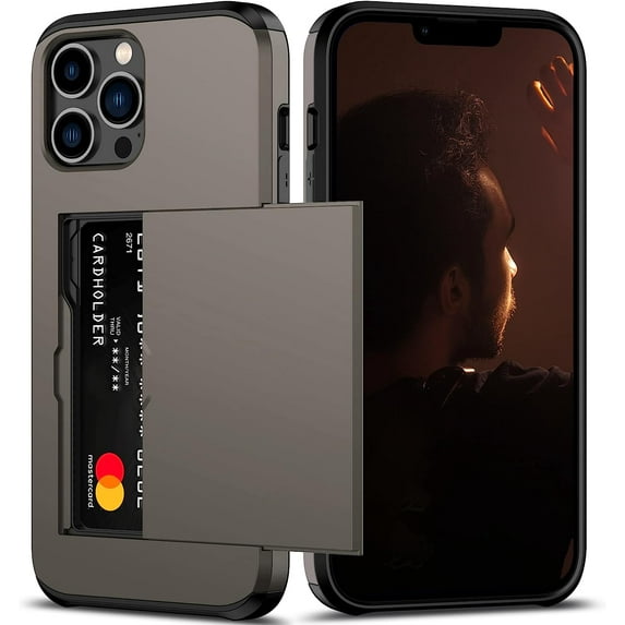 iPhone 13 Pro Max Case with Card Holder Heavy Duty Protective Dual Layer Shockproof Hidden Card Slot Slim Wallet Case for iPhone 13 Pro Max for Women&Men(Coffee)