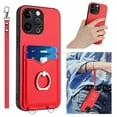 thumbnail image 1 of for iPhone 13 Pro Max Case, Card Holder Wallet Case, Ring Holder Stand, Wrist Hand Strap, PU Leather Anti-Scratch Shockproof Protective Flip Phone Cover for iPhone 13 Pro Max Case, Red, 1 of 7