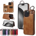 thumbnail image 1 of for iPhone 13 Pro Max Case with Card Slots, PU Leather Protective Shockproof Case with Ring Buckle, Magnetic Clasp Kickstand Cover for Women Men for iPhone 13 Pro Max - Brown, 1 of 10