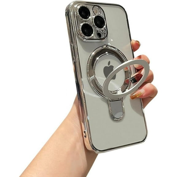 for iPhone 13 Pro Max Case Clear Build-in Stand with Camera Lens Protection MagSafe Shockproof Soft Protective Slim Phone Case Cover for iPhone 13 ProMax Case 6.7 Inch - Silver