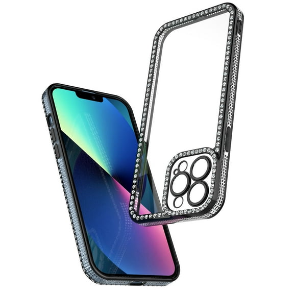 for iPhone 13 / 13 Pro / 13 Pro Max Case Clear Glitter, Crystal Shockproof Protective Soft Phone Case, Non Yellowing Slim for Women Girls iPhone 13 Pro Max Cover 6.7 inch 2021 - Black