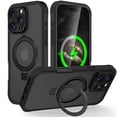 thumbnail image 1 of for iPhone 13 Pro Max Case Clear with Magnetic Ring Stand [Compatible with Mag-Safe] [9H Built-in Screen Protector Film] Transparent Slim Shockproof Military Grade Protection Phone Cover, Black, 1 of 6