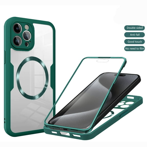 for iPhone 13 Pro Max Case Clear, Magnetic Case with Screen Protector, Compatible with MagSafe, Not Yellowing Shockproof Full Body Protection Slim Transparent Case for iPhone 13 Pro Max, Darkgreen