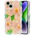 thumbnail image 1 of for iPhone 13 Pro Max Case, Colorful Retro Oil Painting Printed Flower Phone Case for Women Girls, TPU Cute Curly Wave Edge Exquisite Stylish Durable Protective Phone Cover, Pink, 1 of 13