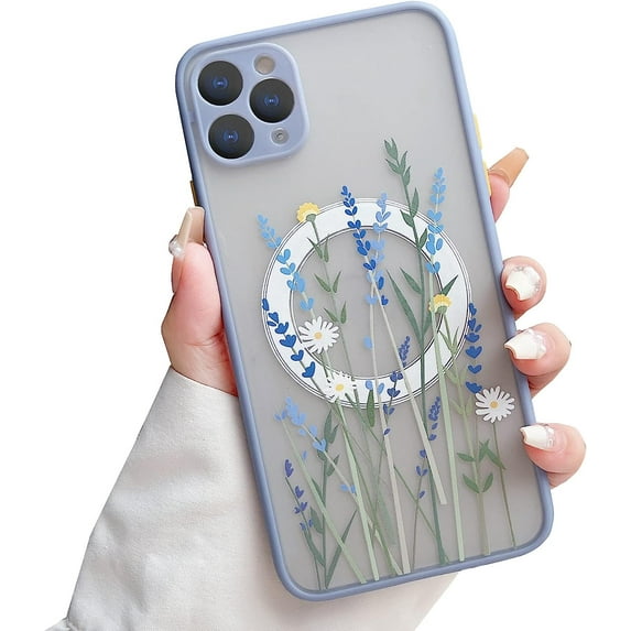 for iPhone 13 Pro Max Case Compatible with MagSafe for Clear Frosted PC Back Protector Flower Shockproof Floral Design Protective Women Girls Phone Cover - Lavender Blooms/Purple