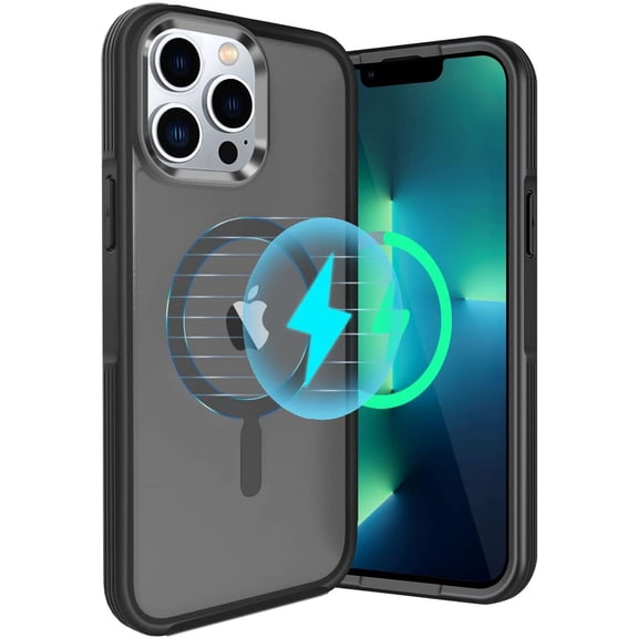 iPhone 13 Pro Max Case[Compatible with MagSafe]Magnetic Hard PC Rugged Bumper Military Grade Protection Slim Thin Shockproof Protective Translucent Matte Phone Case for iPhone 13 Pro Max,Black